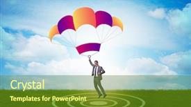  Presentation with parachute - Audience pleasing slide set consisting of young businessman falling on parachute backdrop and a tawny brown colored foreground