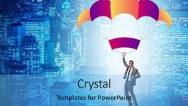  Presentation with parachute - Colorful slide deck enhanced with young businessman falling on parachute backdrop and a light blue colored foreground