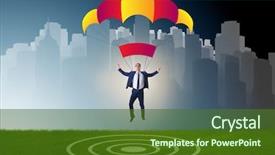  Presentation with parachute - Slide set featuring young businessman falling on parachute background and a tawny brown colored foreground