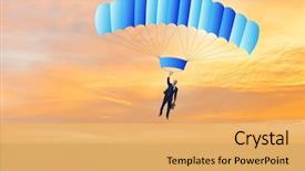  Presentation with parachute - Presentation design consisting of young businessman falling on parachute background and a yellow colored foreground