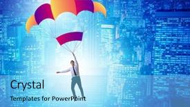  Presentation with parachute - Beautiful PPT theme featuring young businessman falling on parachute backdrop and a arctic colored foreground