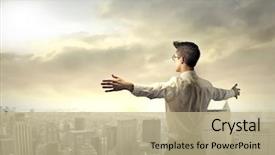  Presentation with powerful - Presentation design featuring sun travel happiness win health - young businessman feeling powerful background and a coral colored foreground