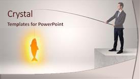  Presentation with fishing - Beautiful slides featuring young businessman fishing golden fish backdrop and a  colored foreground