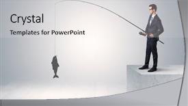  Presentation with fishing - Audience pleasing slides consisting of young businessman fishing golden fish backdrop and a  colored foreground