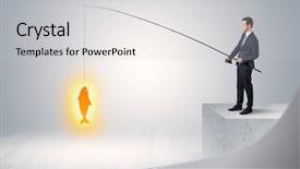  Presentation with golden 50th wedding aniversary - Beautiful PPT layouts featuring young businessman fishing golden fish backdrop and a light gray colored foreground