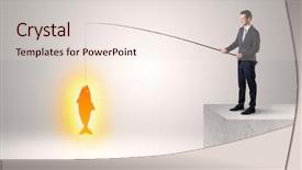  Presentation with fishing - Presentation theme consisting of young businessman fishing golden fish background and a lemonade colored foreground