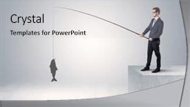  Presentation with fishing - Theme with young businessman fishing golden fish background and a light gray colored foreground