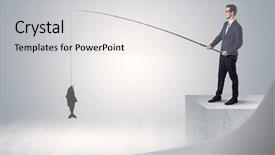  Presentation with golden openwork - Slides having young businessman fishing golden fish background and a light gray colored foreground