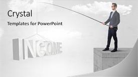  Presentation with people lost money fired businessman - Colorful presentation theme enhanced with young businessman fishing money income backdrop and a white colored foreground