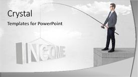 Presentation with people lost money fired businessman - Colorful slide deck enhanced with young businessman fishing money income backdrop and a white colored foreground