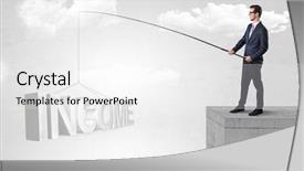  Presentation with fishing - Presentation design with young businessman fishing money income background and a white colored foreground