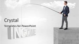  Presentation with fishing - PPT theme with young businessman fishing money income background and a white colored foreground