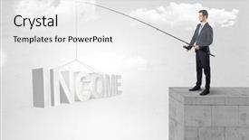  Presentation with fishing - PPT layouts enhanced with young businessman fishing money income background and a white colored foreground