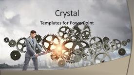  Presentation with mechanism - Cool new theme with young businessman fixing gears mechanism backdrop and a light gray colored foreground