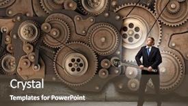  Presentation with mechanic gears - PPT layouts enhanced with young businessman fixing gears mechanism background and a tawny brown colored foreground
