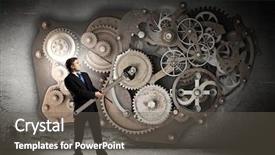  Presentation with mechanical gear mechanism team work - PPT layouts consisting of young businessman fixing gears mechanism background and a  colored foreground