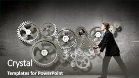  Presentation with mechanical gear mechanism team work - PPT layouts featuring young businessman fixing gears mechanism background and a  colored foreground