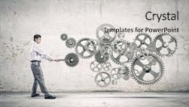  Presentation with mechanism - Presentation theme enhanced with young businessman fixing gears mechanism background and a light gray colored foreground