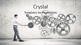  Presentation with mechanic gears - Audience pleasing PPT theme consisting of young businessman fixing gears mechanism backdrop and a  colored foreground