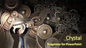  Presentation with mechanism - Cool new slides with young businessman fixing gears mechanism backdrop and a tawny brown colored foreground