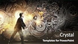  Presentation with mechanical gear mechanism team work - PPT theme having beautiful white wedding arch decorated with tender flower compositions arranged in the green inner yard background and a coral colored foreground.