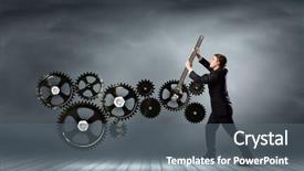  Presentation with mechanical gear mechanism team work - PPT theme featuring happy young man in sunglasses driving convertible car background and a light gray colored foreground.