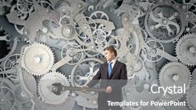  Presentation with mechanic gears - Colorful slide set enhanced with young businessman fixing gears mechanism backdrop and a gray colored foreground