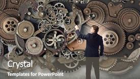 Presentation with mechanism - Amazing PPT layouts having young businessman fixing gears mechanism backdrop and a gray colored foreground