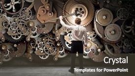  Presentation with mechanic gears - Slides with young businessman fixing gears mechanism background and a  colored foreground