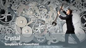  Presentation with mechanic gears - PPT theme with young businessman fixing gears mechanism background and a  colored foreground