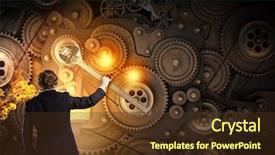  Presentation with mechanical gear mechanism team work - Amazing theme having young businessman fixing gears mechanism backdrop and a  colored foreground