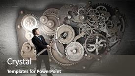  Presentation with mechanical gear mechanism team work - Presentation theme consisting of handsome casual young man using a mobile phone at home background and a  colored foreground.