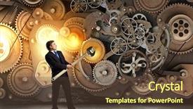  Presentation with mechanic gears - PPT layouts consisting of young businessman fixing gears mechanism background and a  colored foreground
