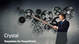  Presentation with mechanism - Presentation with young businessman fixing gears mechanism background and a  colored foreground