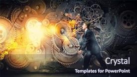  Presentation with mechanic gears - Cool new slides with young businessman fixing gears mechanism backdrop and a  colored foreground