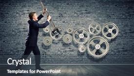  Presentation with mechanic gears - Audience pleasing slide set consisting of young businessman fixing gears mechanism backdrop and a dark gray colored foreground