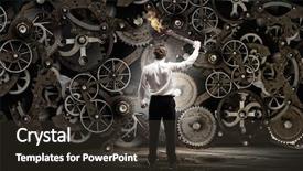  Presentation with mechanism - Presentation design featuring young businessman fixing gears mechanism background and a tawny brown colored foreground
