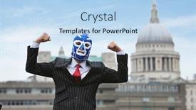  Presentation with wrestling - Cool new slide set with young-businessman-flexing-muscles backdrop and a light blue colored foreground