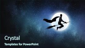  Presentation with high standards - Theme enhanced with young businessman flying on broom background and a  colored foreground