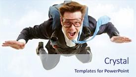  Presentation with parachute - Presentation having young businessman flying with parachute background and a sky blue colored foreground