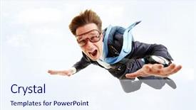  Presentation with parachute - Slides consisting of young businessman flying with parachute background and a sky blue colored foreground