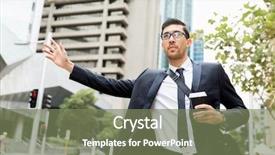  Presentation with taxi - Audience pleasing theme consisting of young businessman hailing backdrop and a  colored foreground
