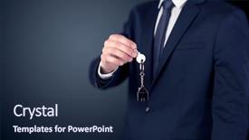  Presentation with encryption cipher keys and padlock - Beautiful slide set featuring young businessman hand over keys backdrop and a navy blue colored foreground