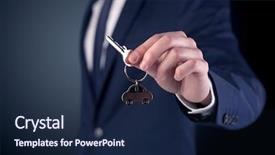  Presentation with keys to success - Beautiful slide set featuring young businessman hand over keys backdrop and a navy blue colored foreground