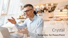  Presentation with video conference - Slide deck having young-businessman-having-a-video background and a lemonade colored foreground