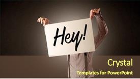  Presentation with information - Slide deck enhanced with young businessman hiding behind background and a tawny brown colored foreground