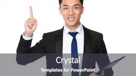 Presentation with finger point - PPT theme with young businessman hold with clipboard and finger point up background and a dark gray colored foreground