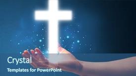  Presentation with glowing cross - Beautiful PPT layouts featuring young businessman holding a glowing cross in his hand backdrop and a ocean colored foreground