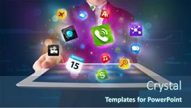  Presentation with tablet - Colorful presentation enhanced with young-businessman-holding-a-tablet backdrop and a ocean colored foreground