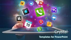  Presentation with tablet - Slide set with young-businessman-holding-a-tablet background and a ocean colored foreground